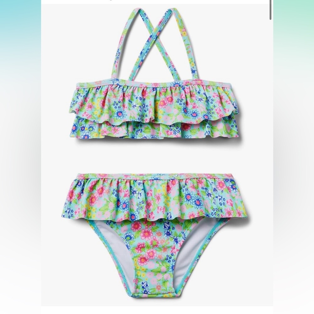 Janie and Jack | Pink and Blue Floral Ruffle Bikini | Size 12-18‎ months | NWT